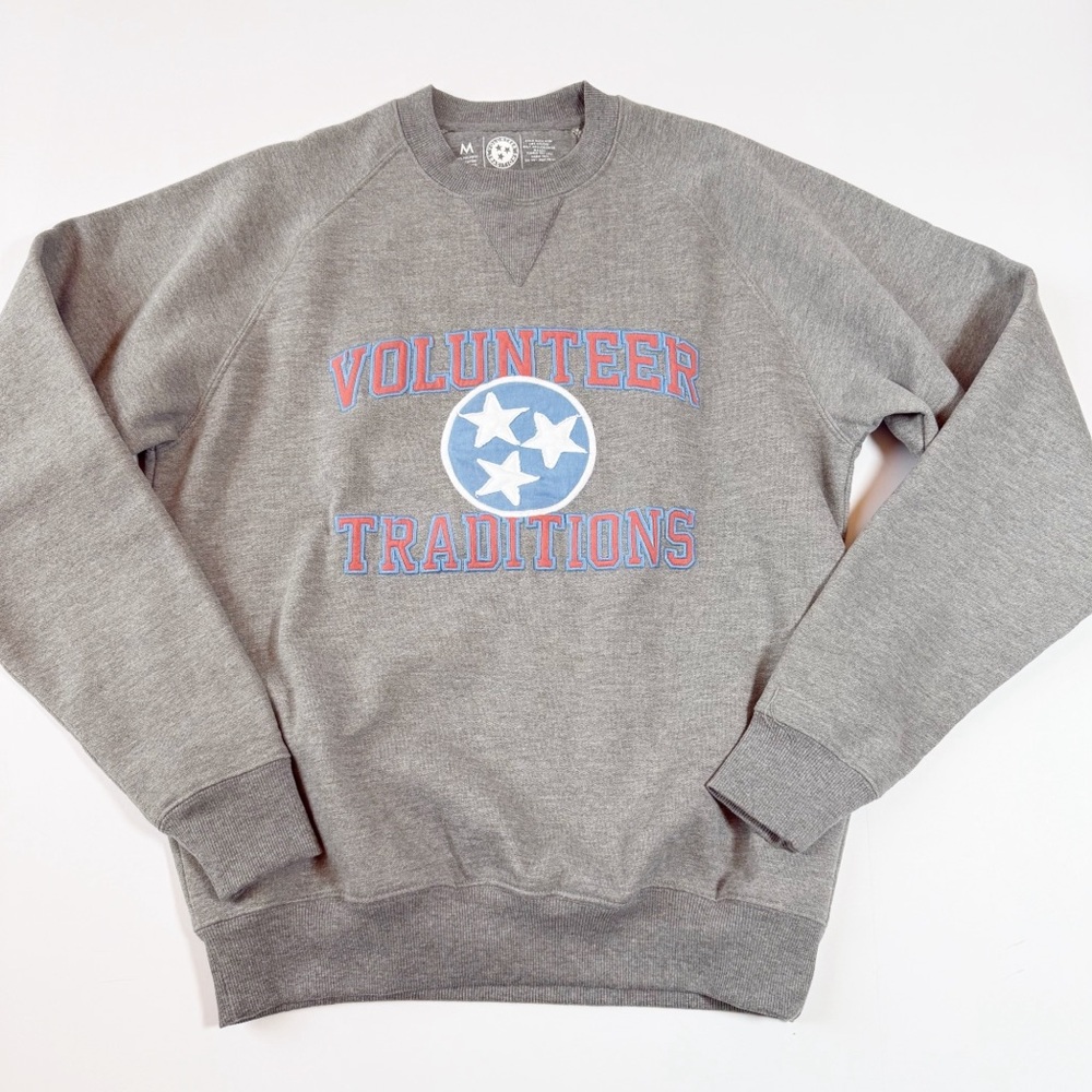 Volunteer Traditions Embroidered Tri-Star Crewneck Sweatshirt Gray Medium